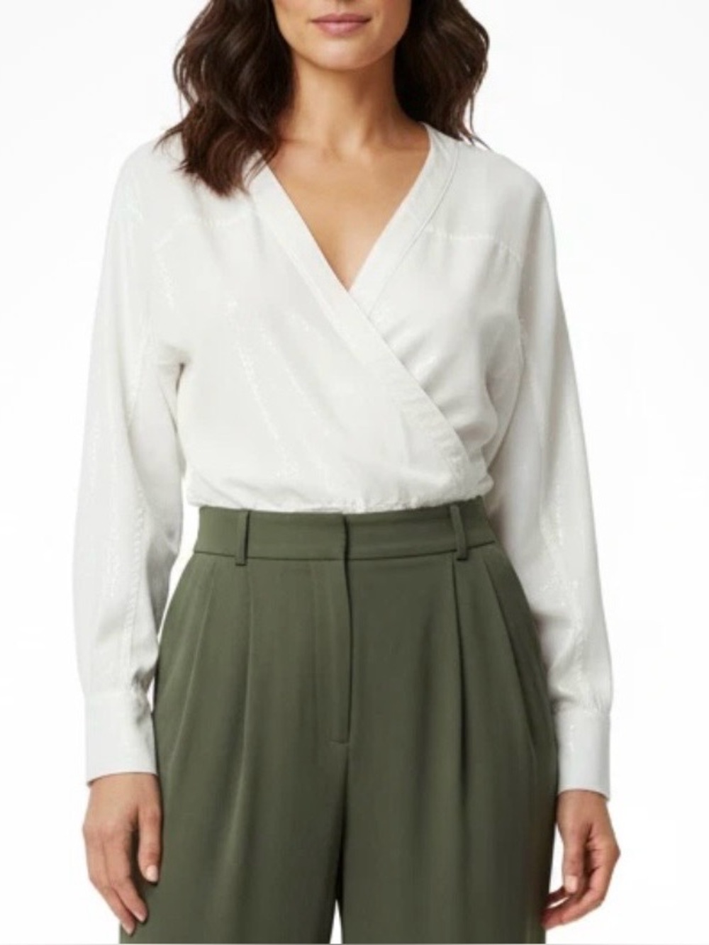 Good American White Long Sleeve Wrap Bodysuit Size 2 (Med) Stretch Blouse Top